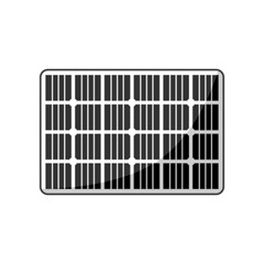 Black solar cell or solar panel grid module sun energy power generate electricity environmentally friendly clean energy flat vector icon design.
