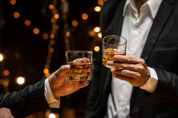 Celebrate whiskey on a friendly party in  restaurant