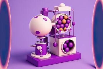 a purple background with a cosmetic catcher machine and bright balls. Generative AI