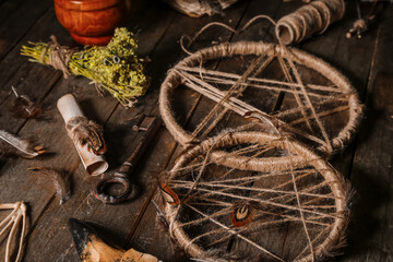 Magic attributes on wooden table