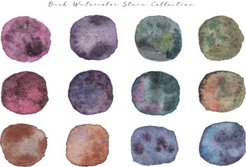 a set of trendy dark color brush strokes watercolor stain