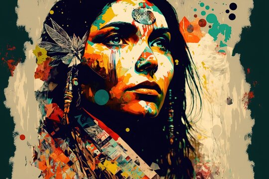 Abstract Portrait American Indians, maximalist. Generative AI.