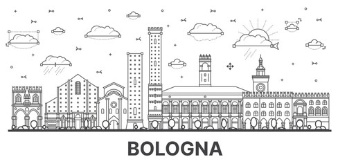 Outline Bologna Italy City Skyline with Historic Buildings Isolated on White. © BooblGum