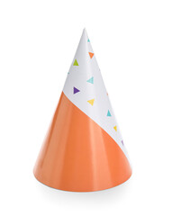 Orange party hat on white background