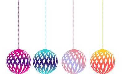 Colorful christmas balls, gradient of warm and cool color tones on white isolated background