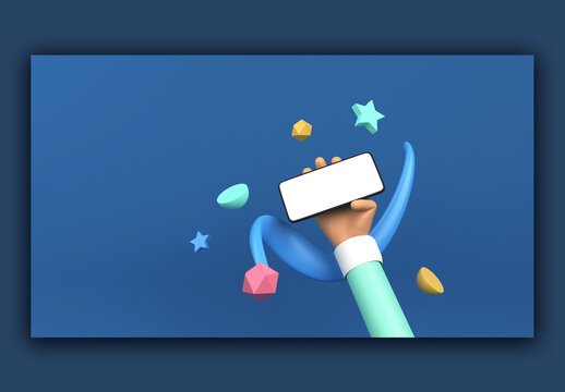 3D Render of a Human Hand holding Smart Phone, Corporate Mock ups for Professional Presentations, Advertisement or App Demonstrations. Easily Editable PSD Prototype. 