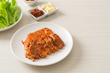 grilled pork marinated Kochujang sauce in Korean style with vegetable and kimchi