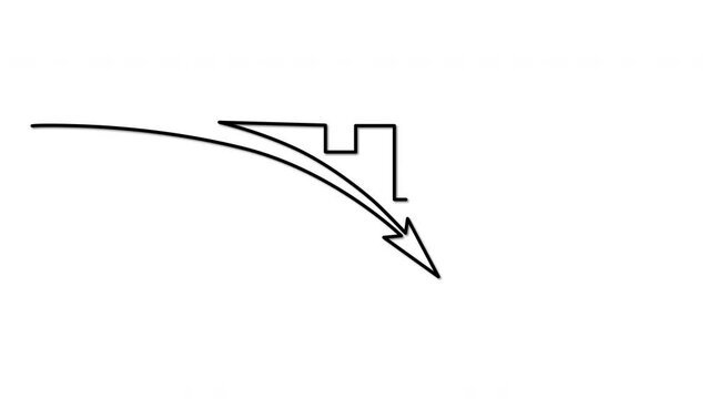 Decline diagram, fall curve, decrease chart self drawing animation. Luma matte, alpha channel. Line art.