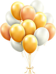 gold and white balloons with ribbon