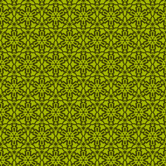 Bright olive yellow green abstract mosaic pattern with organic floral and geometric motifs