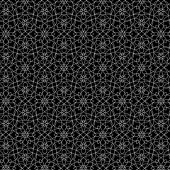 Abstract white linear lace doodles on a black background Scribble fashion fabric trend