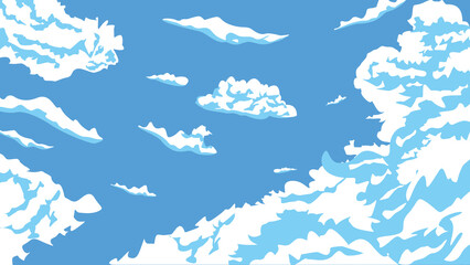 Fototapeta na wymiar Cartoon sky with random clouds vector background illustration sky design.