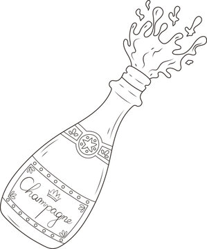 Bottle Glasses of Champagne Toasting Illustration Graphic Element Art Card