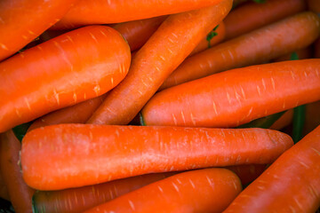close up of fresh orange carrot in the market. healthy food for diet.