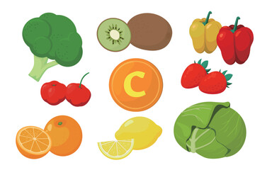Vector illustration of food containing vitamin C.