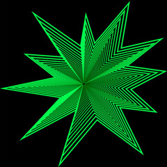 Illustration 3D green neon of star shape design coloured and optical illusion effects isolated background with clipping path.