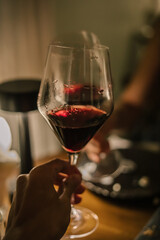 Delicious dinner with wine red and for a friendly, in a bar or a restaurant