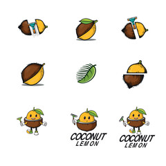 Vector coconut and lemon mascot cartoon template logo, cleaning company