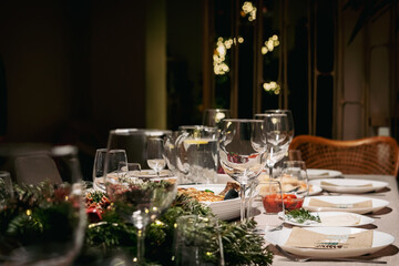 Christmas Eve table setting, family celebration at home.