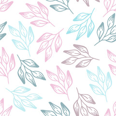 Simple pastel botanical leaves seamless pattern on white background