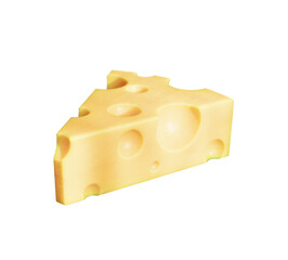 Triangular piece of cheese. Dairy product. 3d cheese icon.