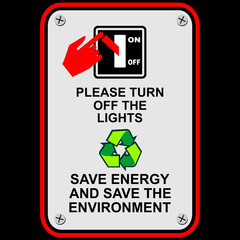 Please Turn Off the Lights, save energy and save the environment, sticker vector