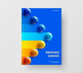 Trendy book cover design vector template. Abstract 3D spheres annual report layout.