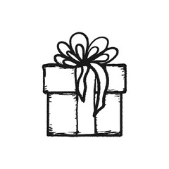 Hand drawn doodle sale clipart-gift box. Shopping design element. Isolated on white background.