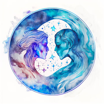 An astrological horoscope represented by a Gemini sign in a pastel circular icon on a white background. Ideal for divination and tarot.