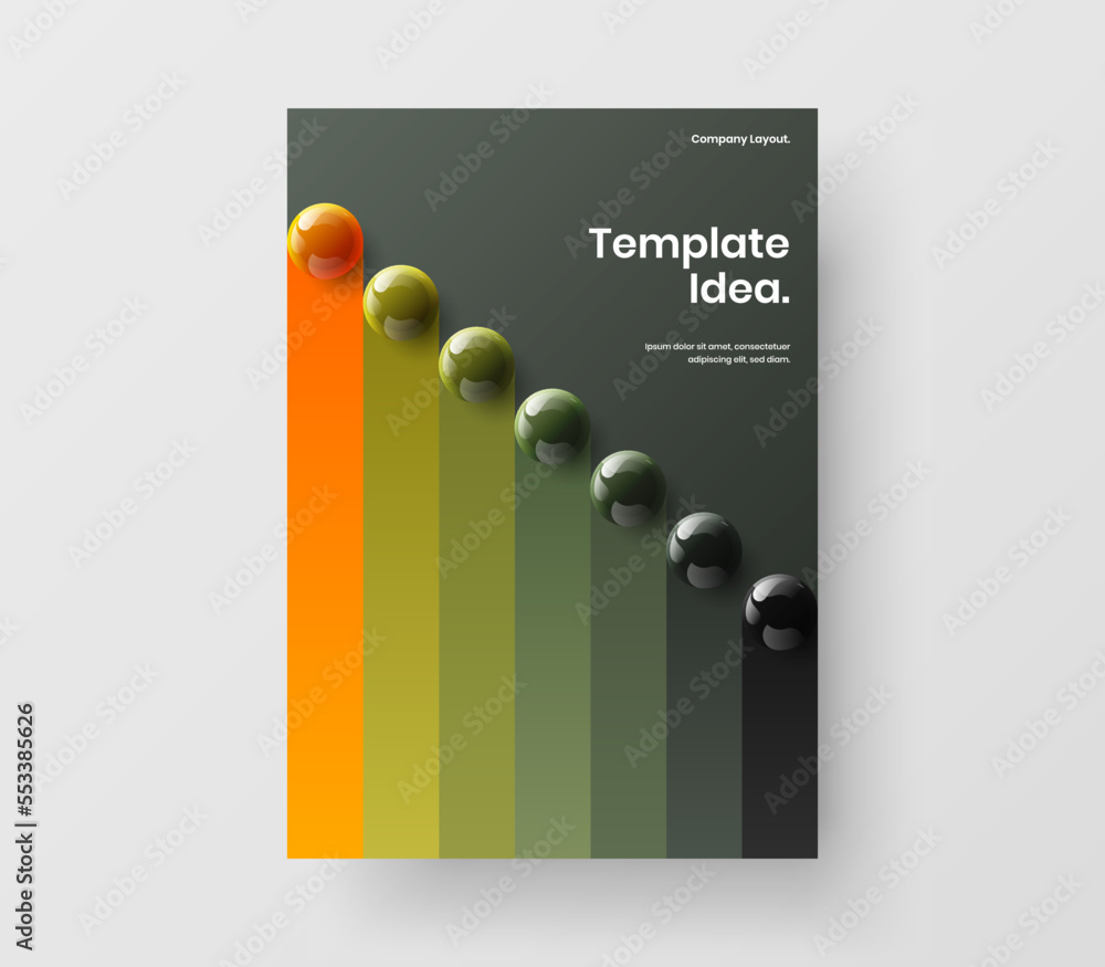Aufkleber isolated 3d balls leaflet layout. multicolored poster a4 design vector template.