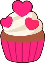 Cup Cake Heart Icon Elements Flat sticker black Style