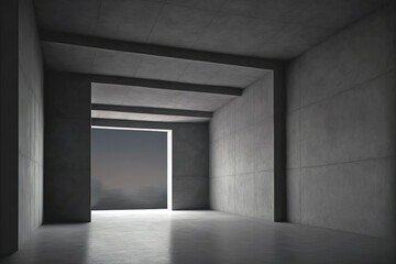 Empty dark grey concrete room interior, generative ai floor, walls and ceiling loft industrial style 