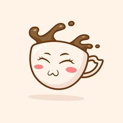Cute adorable cartoon happy coffee cup illustration for sticker icon mascot and logo emoticon