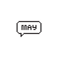 Month of May pixel art lettering in speech bubble.