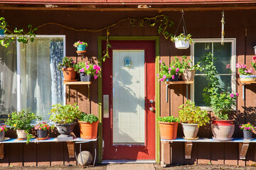 Flowerpots outside of house