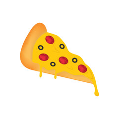 Illustration of a pizza slice in vector isolated on a white background.