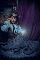 aristocratic girl in library