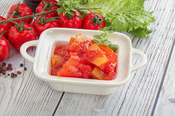 Hungarian lecho with tomato and paprika