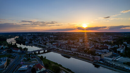Aerial view of modern city with green park in sunny weather Gorzow Wielkopolski Lubuskie in Poland