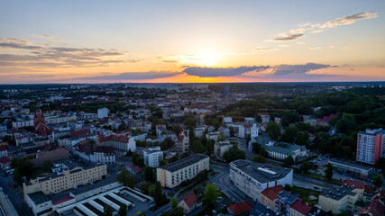 Fototapeta na wymiar Aerial view of modern city with green park in sunny weather Gorzow Wielkopolski Lubuskie in Poland