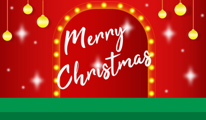 Christmas banner red tablecloth product display with copy space and gift box decorate