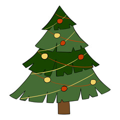 Cartoon Christmas tree. Vector illustration on a white background