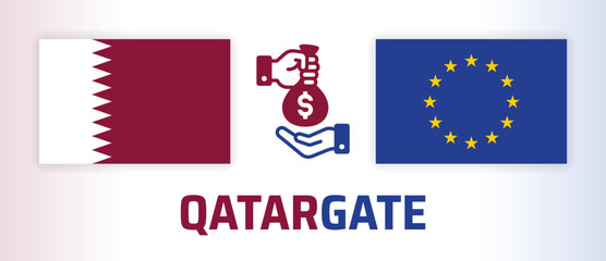 Qatargate vector illustration. Political scandal of Qatar corruption at the European Parliament including bribery, money laundering and organized crime.