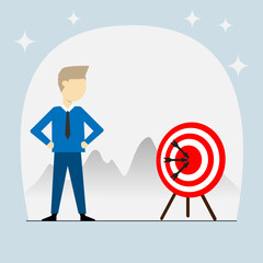 Vector businessman set target achievement for the business concept,Flat of businessman looking at the goal concept mountain background