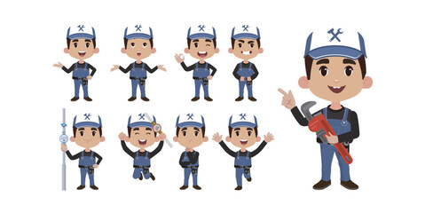 Set of plumber with different poses