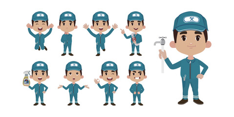 Set of plumber with different poses