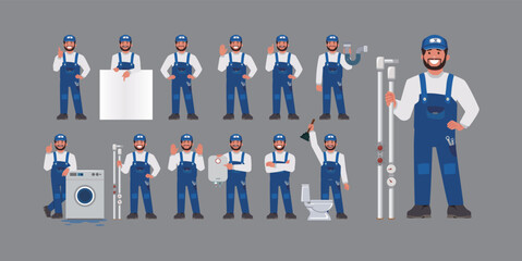 Set of plumber with different poses