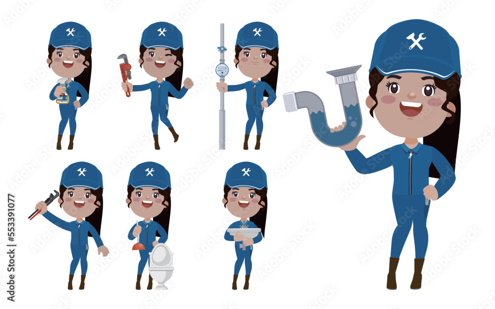 Wall mural set of plumber with different poses