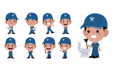 Naklejka premium Set of plumber with different poses