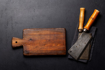 Meat butcher knifes and cutting board